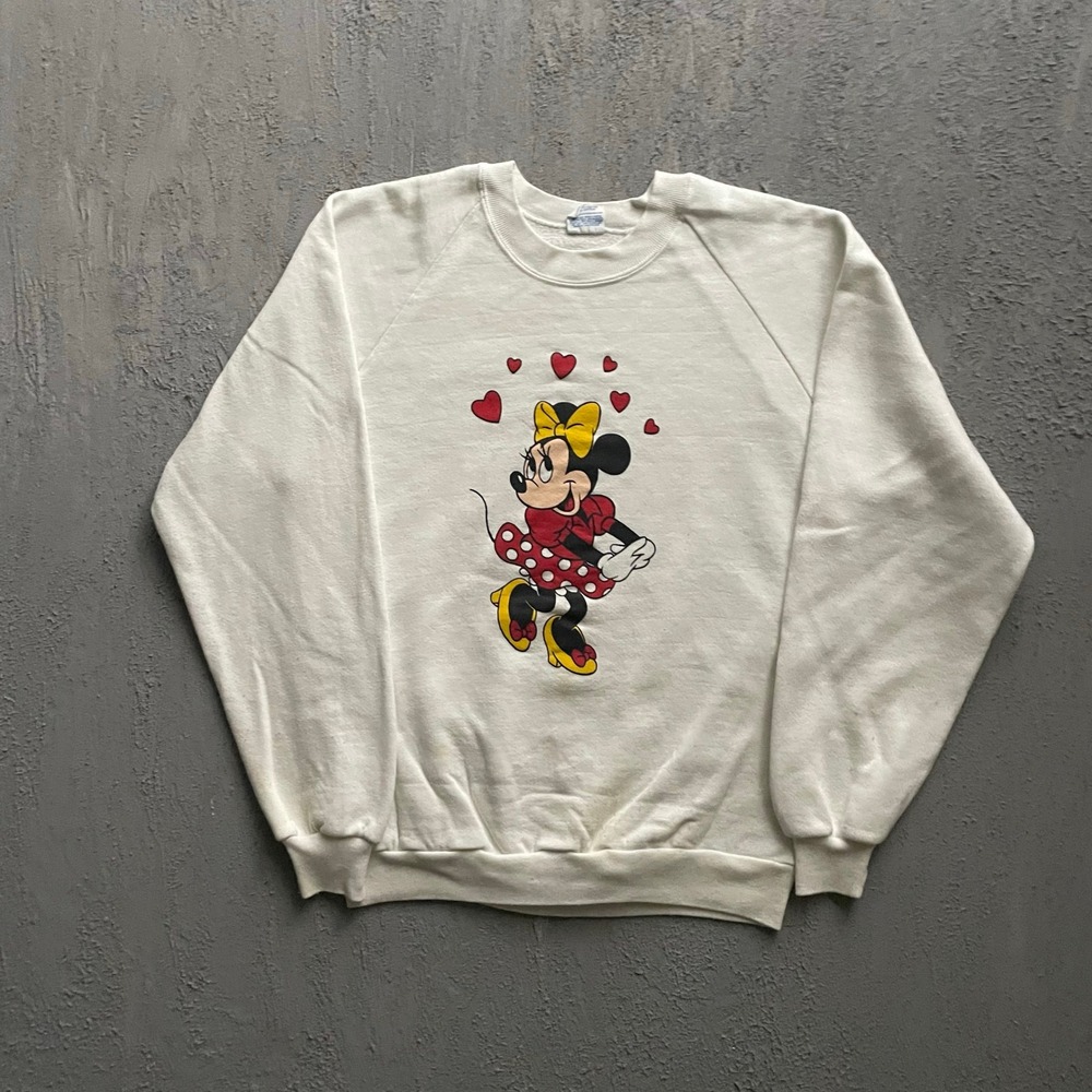 Vintage Minnie Mouse Hearts Sweatshirt Womens Large White 90s Disney